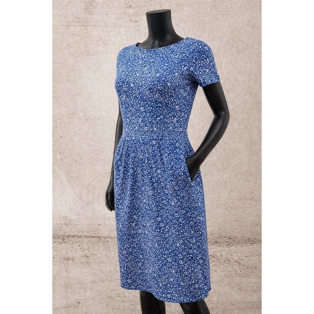 Boden Blue Floral Cotton Dress‎ Petite Fit Pockets US 4P